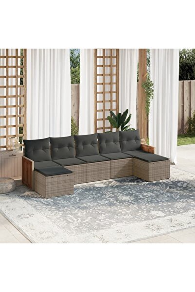 vidaxl Set canapele de gradina, 7 piese, cu perne, gri, poliratan