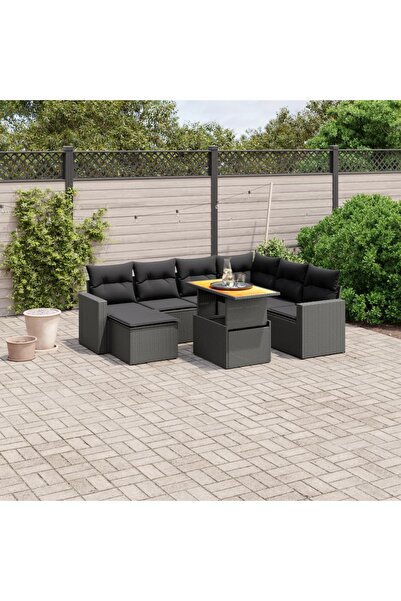 vidaxl Set mobilier de gradina cu perne, 8 piese, negru, poliratan