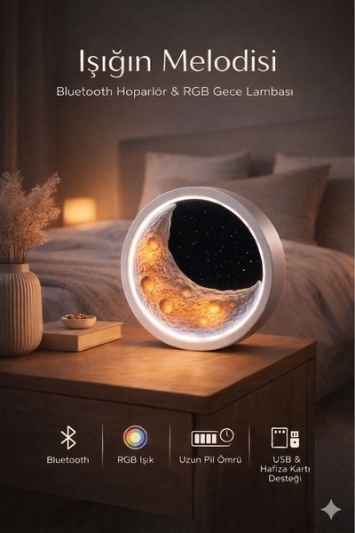TEKNOHANE Ay Işığı Manzaralı Gece Lambası Ve Bluetooth Hoparlör Speaker
