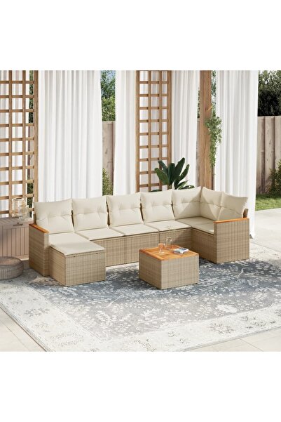 vidaxl Set canapele de gradina, 8 piese, cu perne, bej, poliratan