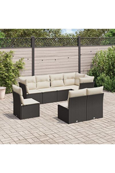 vidaxl Set mobilier de gradina cu perne, 8 piese, negru, poliratan