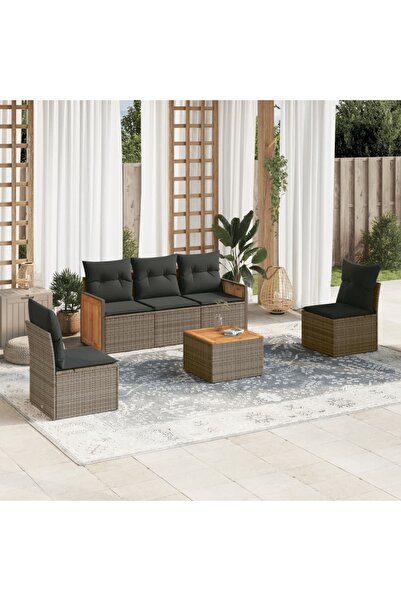 vidaxl Set mobilier gradina cu perne, 6 piese, gri, poliratan