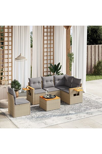vidaxl Set canapele de gradina cu perne, 6 piese, bej, poliratan