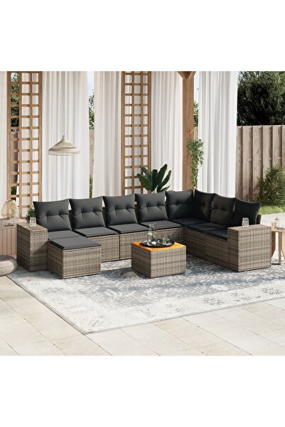 vidaxl Set canapele de gradina, 9 piese, cu perne, gri, poliratan