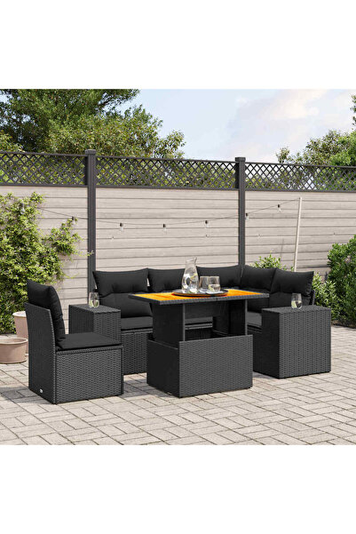 vidaxl Set mobilier de gradina cu perne, 6 piese, negru, poliratan