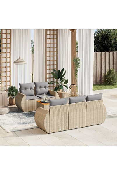 vidaxl Set canapele de gradina cu perne, 6 piese, bej, poliratan