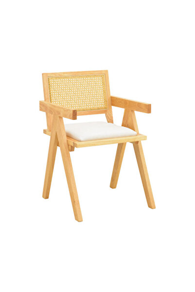 Other Πολυθρόνα Winslow pakoworld rubberwood σε φυσική απόχρωση-ύφασμα λευκό ...