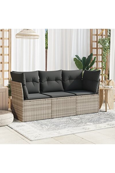 vidaxl Set canapele de gradina cu perne, 3 piese gri deschis poliratan