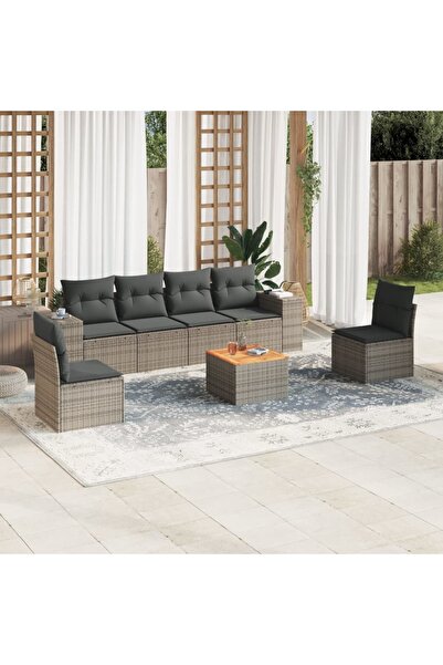 vidaxl Set canapele de gradina, 7 piese, cu perne, gri, poliratan