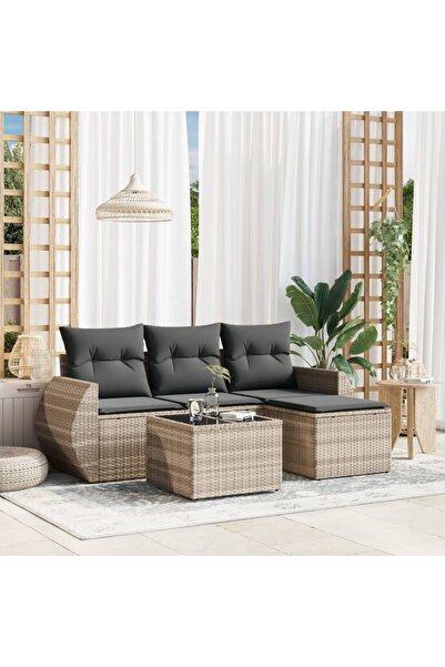 vidaxl Set canapele de gradina cu perne, 5 piese gri deschis poliratan