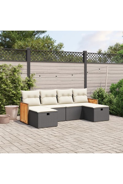 vidaxl Set mobilier de gradina cu perne, 6 piese, negru, poliratan