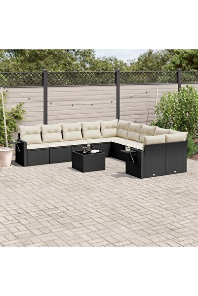 vidaxl Set canapele de gradina cu perne, 11 piese, negru, poliratan