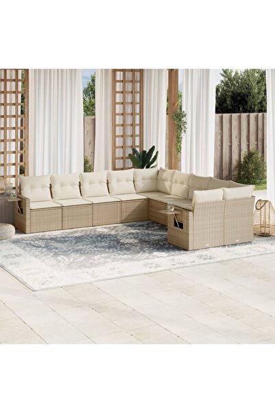 vidaxl Set canapele de gradina cu perne, 10 piese, bej, poliratan