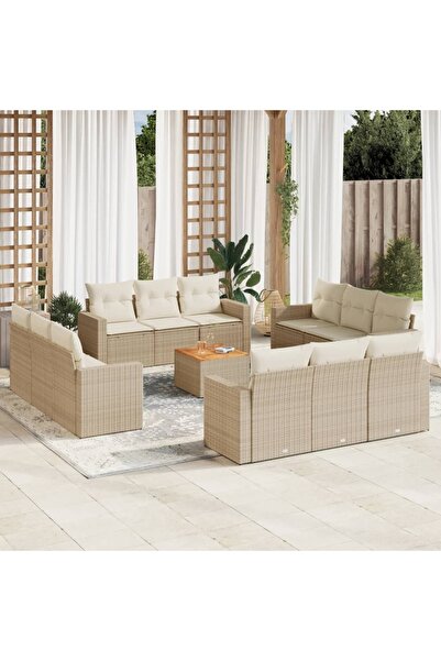 vidaxl Set canapele de gradina, 13 piese, cu perne, bej, poliratan