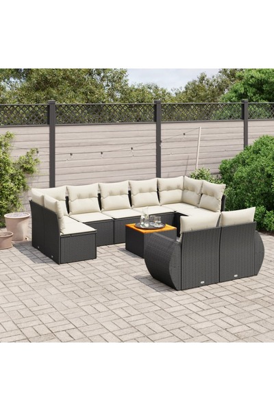 vidaxl Set canapele de gradina cu perne, 10 piese, negru, poliratan