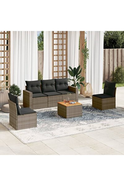 vidaxl Set mobilier gradina cu perne, 6 piese, gri, poliratan