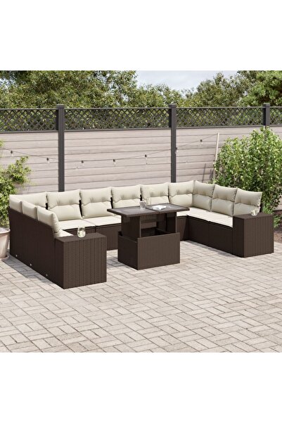 vidaxl Set canapele de gradina cu perne, 11 piese, maro, poliratan