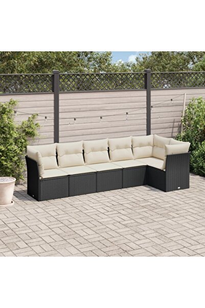 vidaxl Set mobilier de gradina cu perne, 6 piese, negru, poliratan