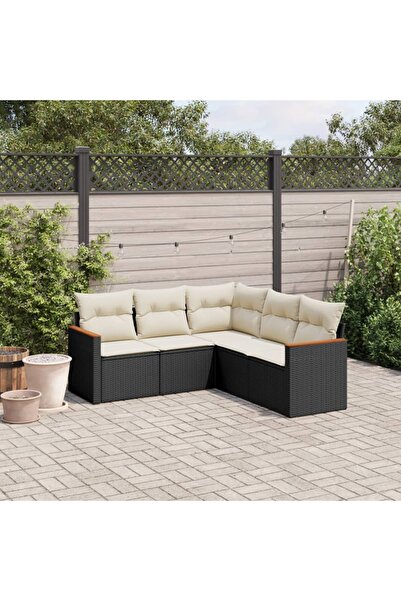 vidaxl Set mobilier de gradina cu perne, 5 piese, negru, poliratan