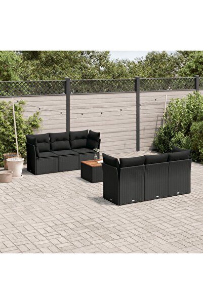 vidaxl Set canapele de gradina cu perne, 7 piese, negru, poliratan