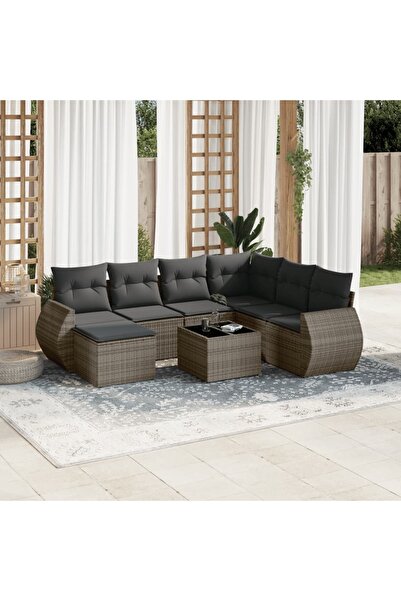 vidaxl Set canapele de gradina cu perne, 8 piese, gri, poliratan