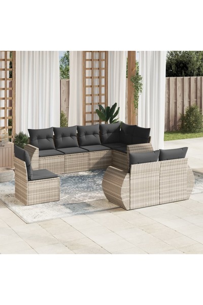 vidaxl Set mobilier de gradina cu perne, 8 piese gri deschis poliratan