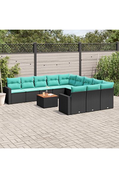 vidaxl Set mobilier de gradina cu perne, 12 piese, negru, poliratan