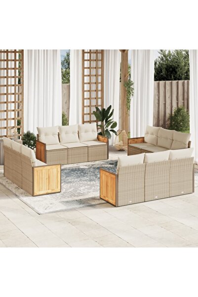 vidaxl Set canapele de gradina cu perne, 12 piese, bej, poliratan