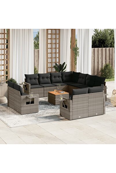 vidaxl Set canapea de gradina cu perne, 12 piese, gri, poliratan