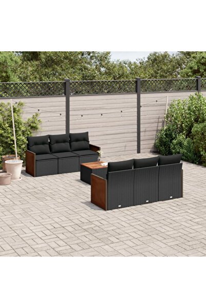 vidaxl Set canapele de gradina cu perne, 7 piese, negru, poliratan