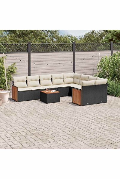 vidaxl Set canapele de gradina cu perne, 10 piese, negru, poliratan