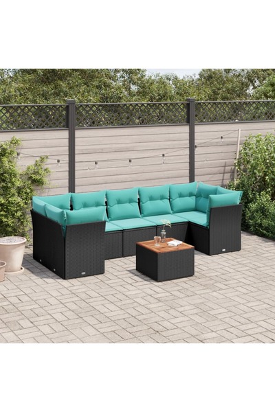 vidaxl Set canapele de gradina cu perne, 8 piese, negru, poliratan