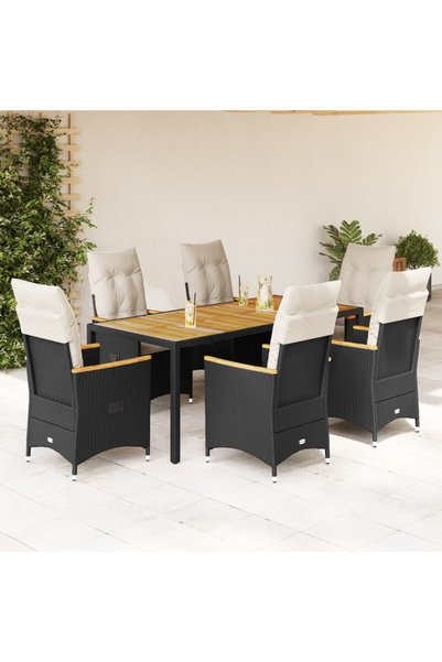 vidaxl Set mobilier de gradina cu perne, 7 piese, negru, poliratan