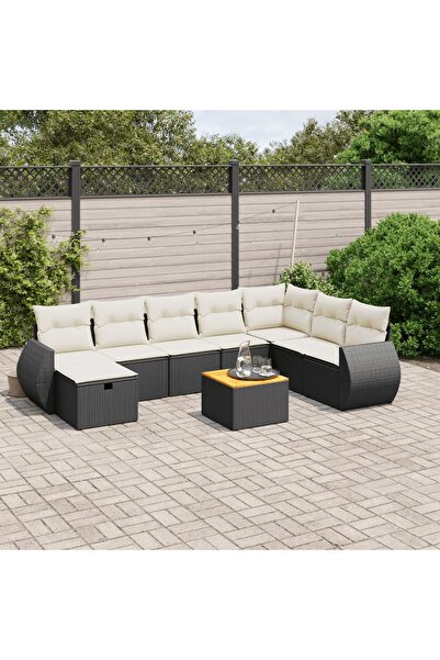 vidaxl Set mobilier de gradina cu perne, 9 piese, negru, poliratan