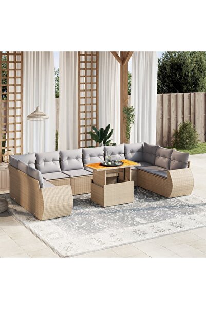 vidaxl Set canapele de gradina cu perne, 11 piese, bej, poliratan