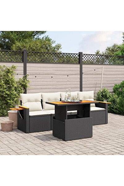 vidaxl Set mobilier de gradina cu perne, 5 piese, negru, poliratan