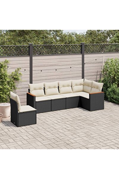 vidaxl Set mobilier de gradina cu perne, 6 piese, negru, poliratan