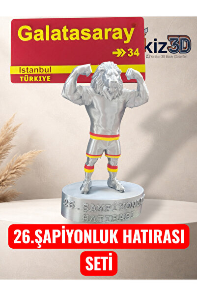 İlkiz3d Galatasaray 26. Şampiyonluk Hatırası Özel 2’li Set (Aslan Figürü & So...