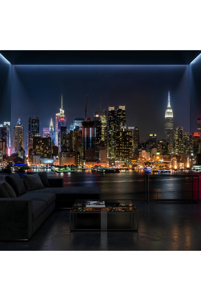 dekoartizan 3D Görünümlü New York Gece Şehir Manzaralı Duvar Kağıdı