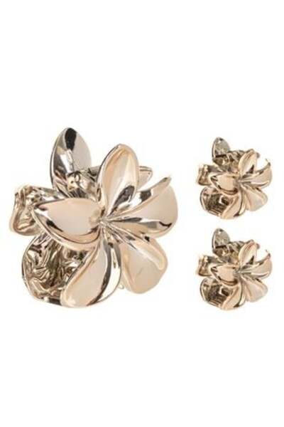 SHOPIENS Set de agrafe de păr cu orhidee aurie pentru femei 4-8 cm - 3 bucăți