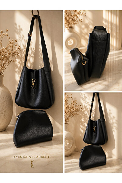 Laurent Elegant black Bag 's bucket bag + eyeshadow case, premium gold access...