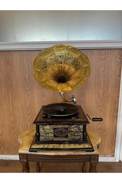 MİRO EXPRESS Vintage Tasarımlı Kurmalı Taş Plak Gramofon Dekoratif Nostaljik ...
