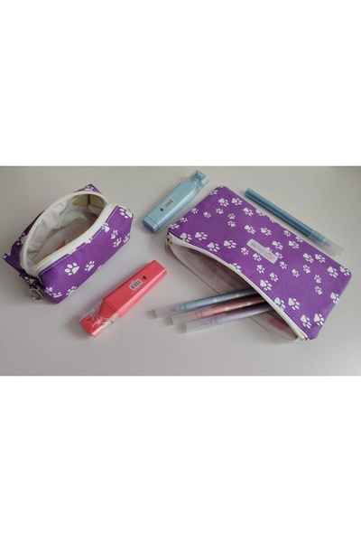 SevAte Handmade 2'li Set Morlu Patiler Kalemlik/Makyaj Çantası&Fermuarlı Mini...