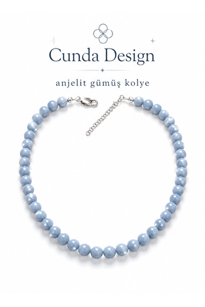 Cunda Doğal Taş Design Anjelit Doğal Taş Kolye ( Melek Taşı ) Mavi Kolye