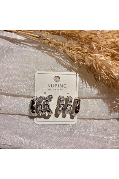 XUPING JEWELRY Xuping Jewelery Çok Görünümlü Gümüş Rengi Halka Küpe