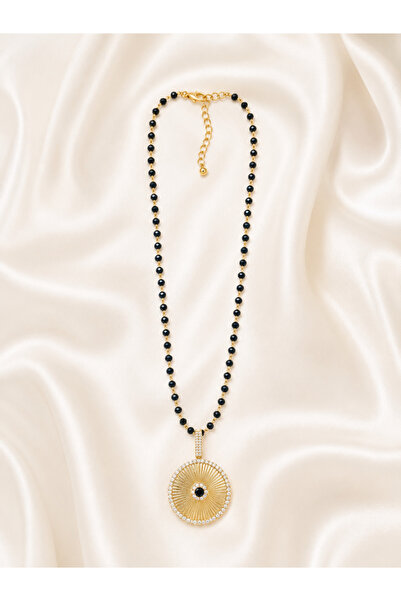 Becha Bijuteri Women's Bead Chain Gold Pendant Necklace
