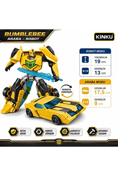 KİNKU Transformens Bumblebee Dönüşebilen T-warrior Metal Gövdeli Robot Kılıçl...