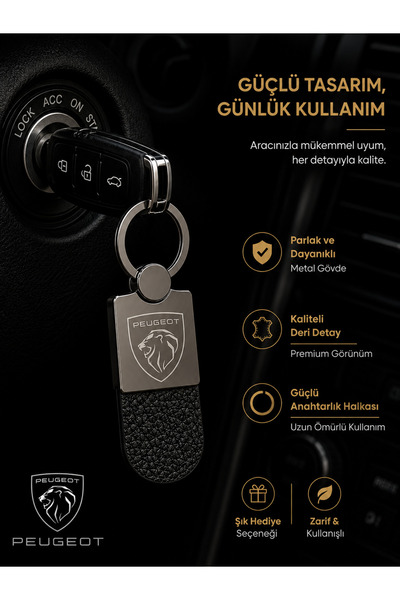 Savek Peugeot Logo Car Keychain Shiny Metallic, Reversible Logo, 9cm X 2.5cm, Gift Auto Accessory