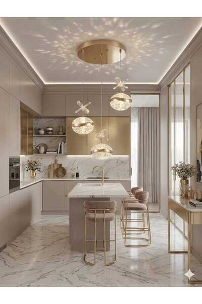 AURA LIGHTING Gold 3'Lü Samba Sarkıt 4 Renk LED Kumandalı Modern Salon/Antre/...