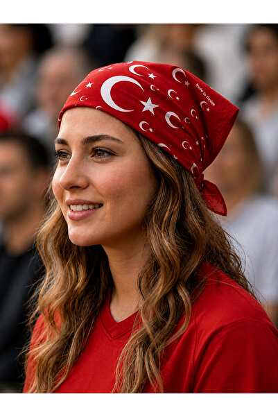 Tgc Aksesuar Ay Yıldız Temalı Pamuklu Kumaş 52x52 Şal Bandana